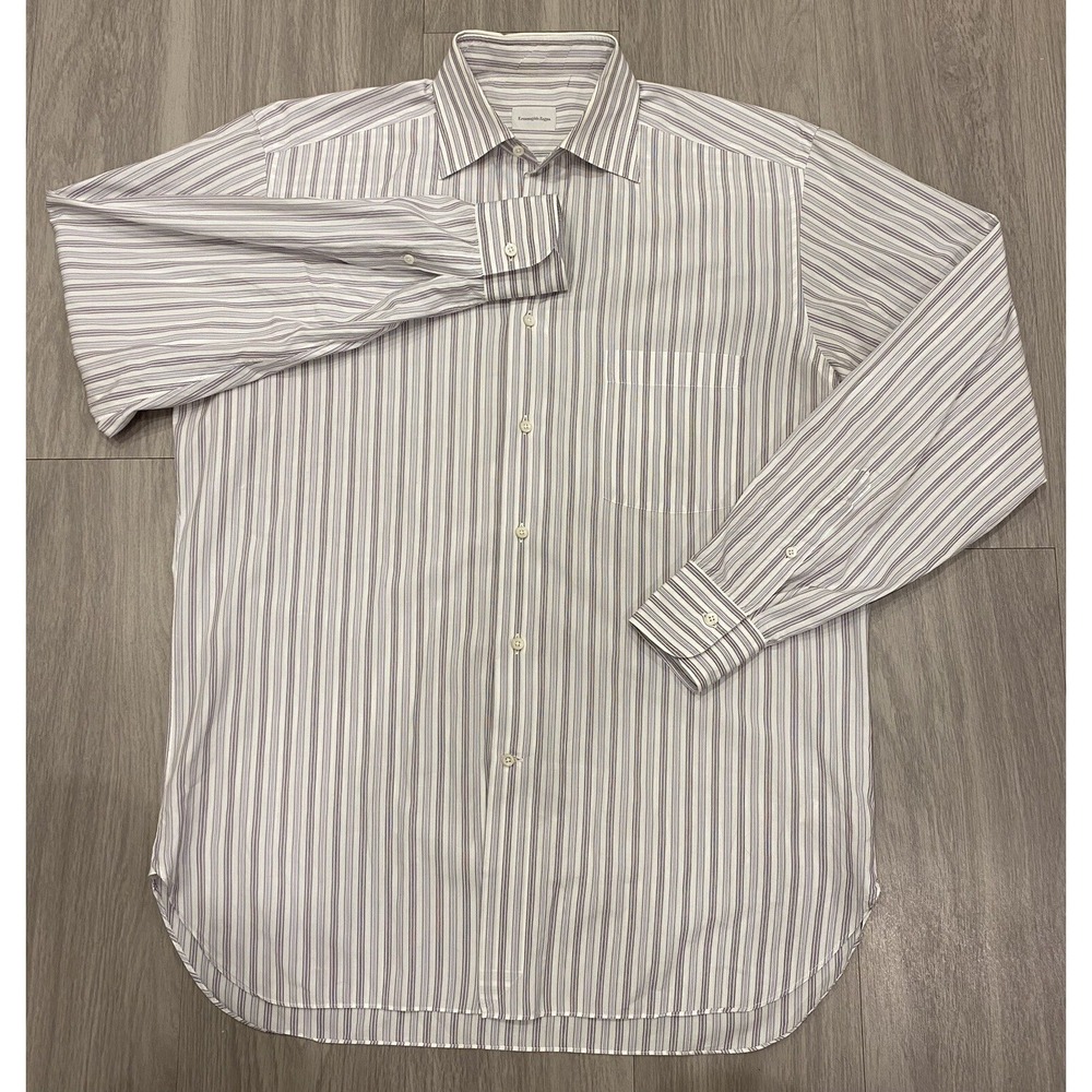 Ermengildo Zegna White Purple Stripe button down‎ dress shirt 41/16 Comfort $520